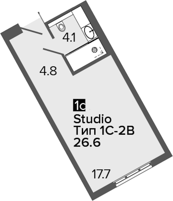 Квартира студия 26.6 м², 16/16 эт., Апарт-отель «ARTSTUDIO M103»